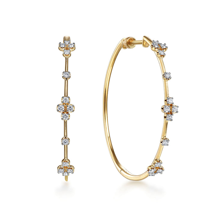 Gabriel & Co. EG13673Y45JJ 14K Yellow Gold Prong Set 40mm Round Classic Diamond Hoop Earrings