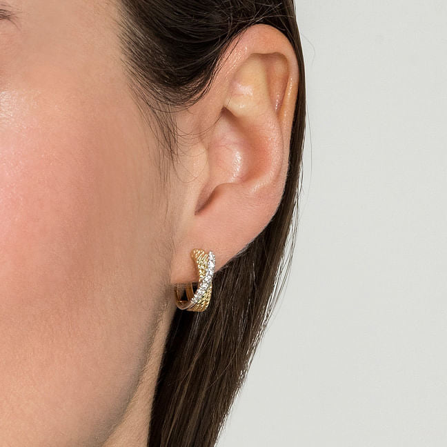 Gabriel & Co. EG13851M45JJ 14K Yellow White Gold Twisted 15mm Diamond Huggies