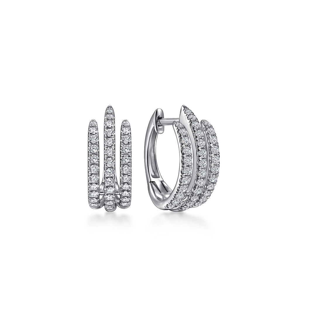 Gabriel & Co. EG13946W45JJ 14K White Gold Triple Row Diamond Huggies