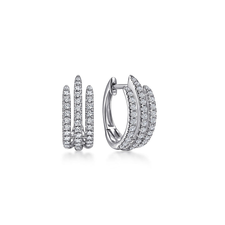 Gabriel & Co. EG13946W45JJ 14K White Gold Triple Row Diamond Huggies