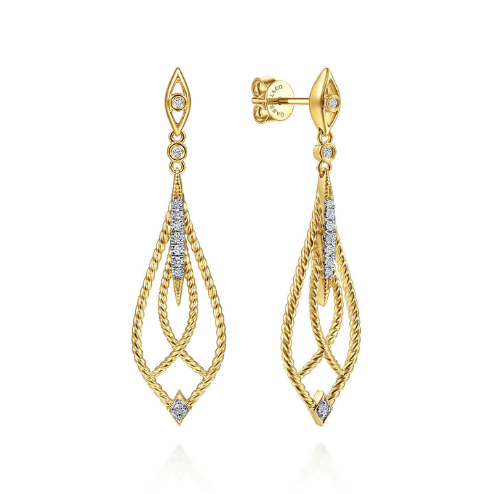 Gabriel & Co. EG13950Y45JJ 14K Yellow Gold Open Twisted Rope Drop Earrings with Diamond Accents