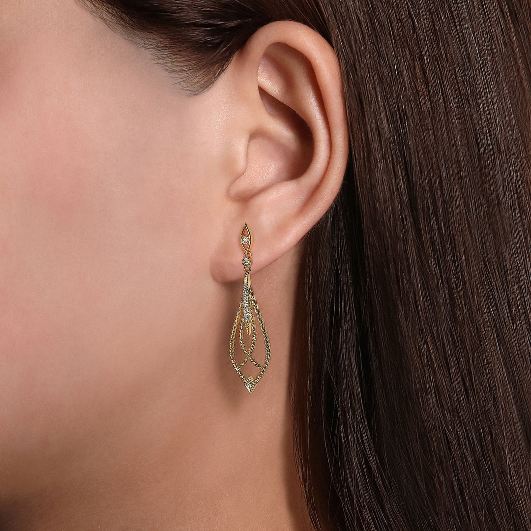 Gabriel & Co. EG13950Y45JJ 14K Yellow Gold Open Twisted Rope Drop Earrings with Diamond Accents