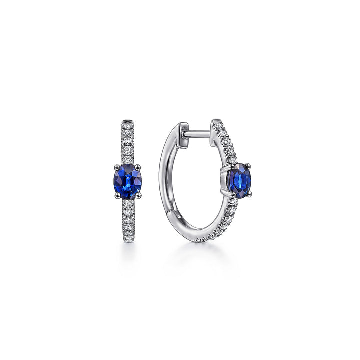 Gabriel & Co. EG13963W45SA 14K White Gold 15mm Oval Sapphire and Diamond Huggies