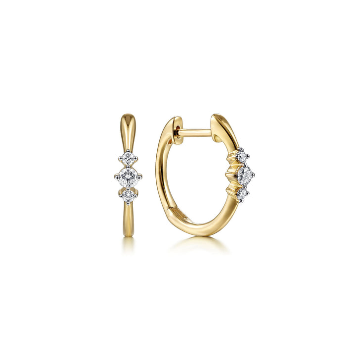Gabriel & Co. EG14025Y45JJ 14K Yellow Gold Huggies with Three Diamond Stations