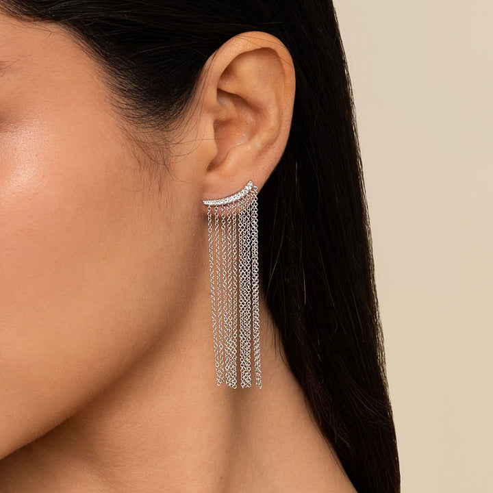 Gabriel & Co. EG14057W45JJ 14K White Gold Cascading Chain and Curved Diamond Stud Earrings