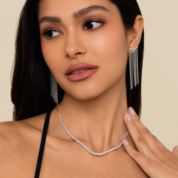 Gabriel & Co. EG14057W45JJ 14K White Gold Cascading Chain and Curved Diamond Stud Earrings