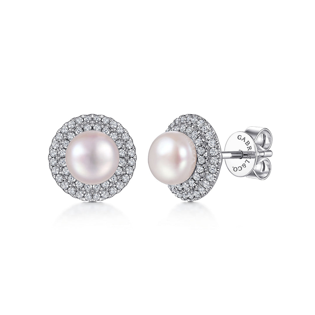 Gabriel & Co. EG14269W45PL 14K White Gold Diamond & Pearl Earrings