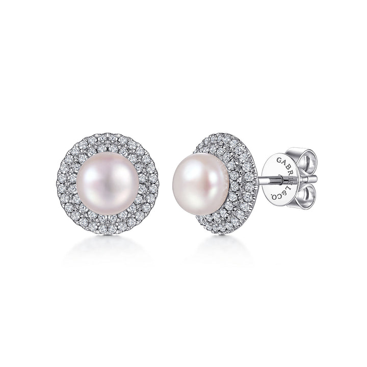 Gabriel & Co. EG14269W45PL 14K White Gold Diamond & Pearl Earrings