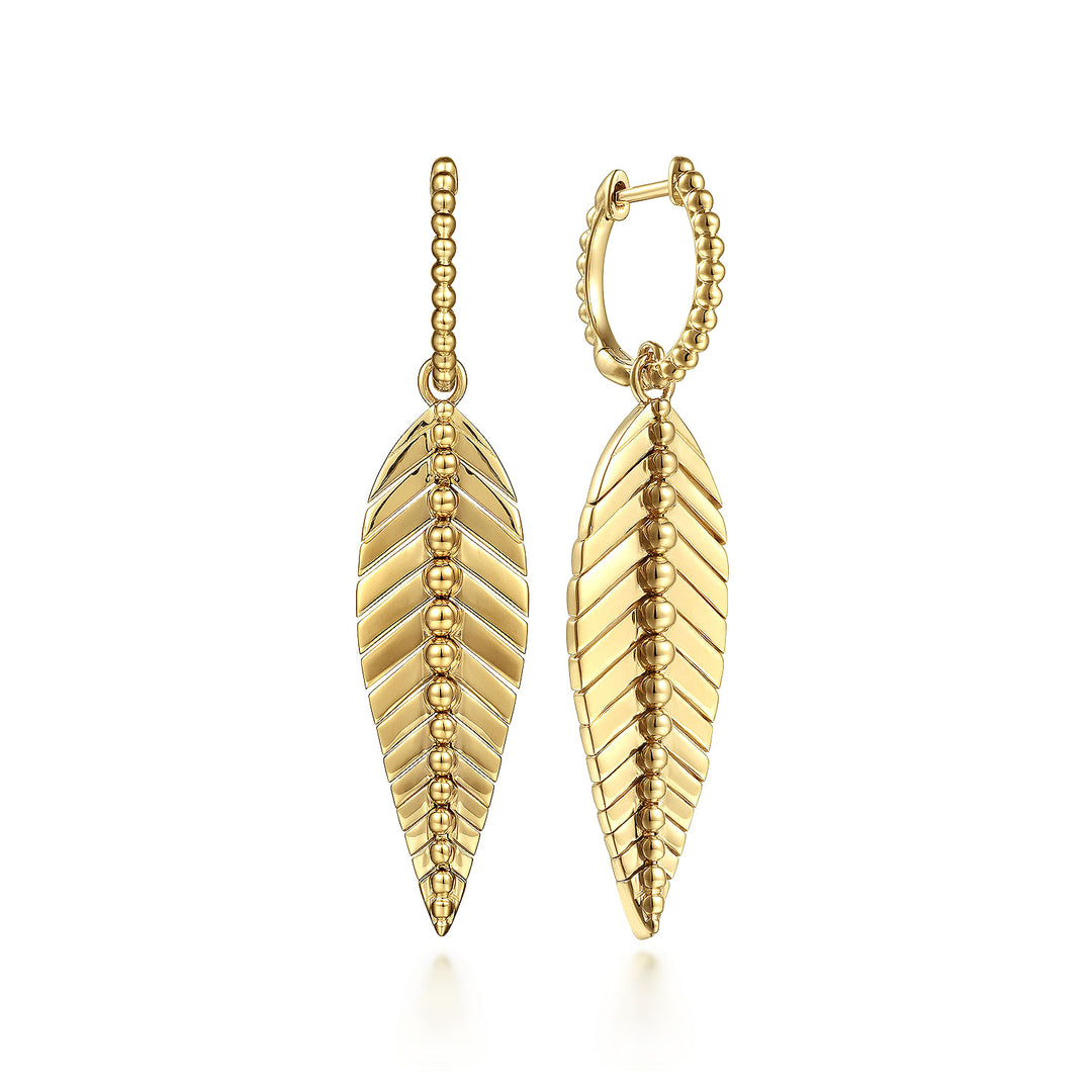 Gabriel & Co. EG14359Y4JJJ 14K Yellow Plain Gold Huggie Drop Leaf Earrings