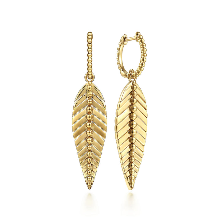 Gabriel & Co. EG14359Y4JJJ 14K Yellow Plain Gold Huggie Drop Leaf Earrings