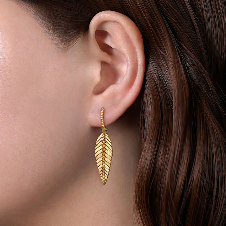 Gabriel & Co. EG14359Y4JJJ 14K Yellow Plain Gold Huggie Drop Leaf Earrings