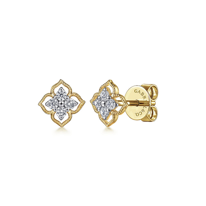 Gabriel & Co. EG14414Y45JJ 14K Yellow Gold Floral Diamond Stud Earrings