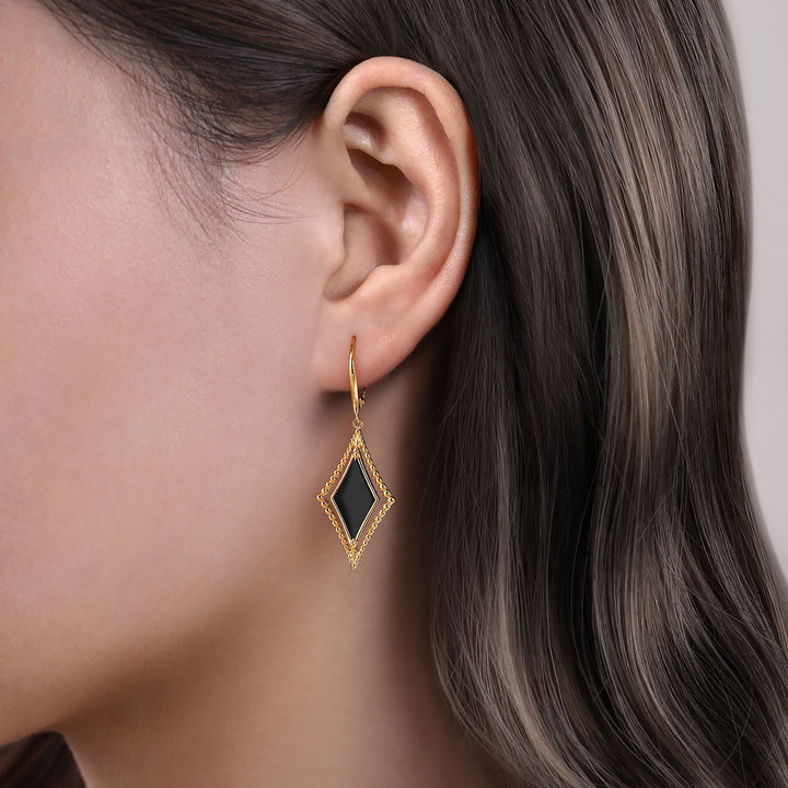 Gabriel & Co. EG14502Y4JOX 14K Yellow Gold Bujukan Kite Drop Earrings with Onyx Inlay