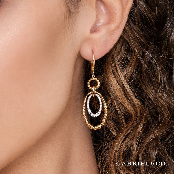 Gabriel & Co. EG14572M45JJ 14K White Yellow Gold Bujukan Diamond Drop Earrings in size 34.5mm(H)