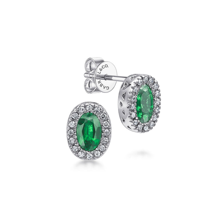 Gabriel & Co. EG9510W44EB 14K White Gold Oval Emerald and Diamond Halo Stud Earrings