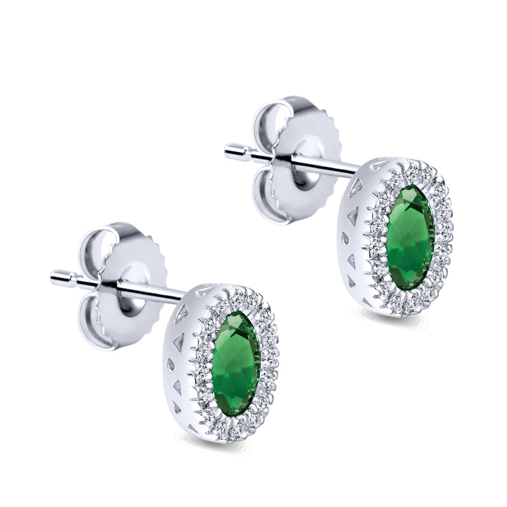 Gabriel & Co. EG9510W44EB 14K White Gold Oval Emerald and Diamond Halo Stud Earrings