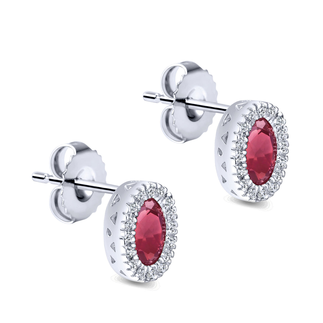 Gabriel & Co. EG9510W44RB 14K White Gold Oval Ruby and Diamond Halo Stud Earrings