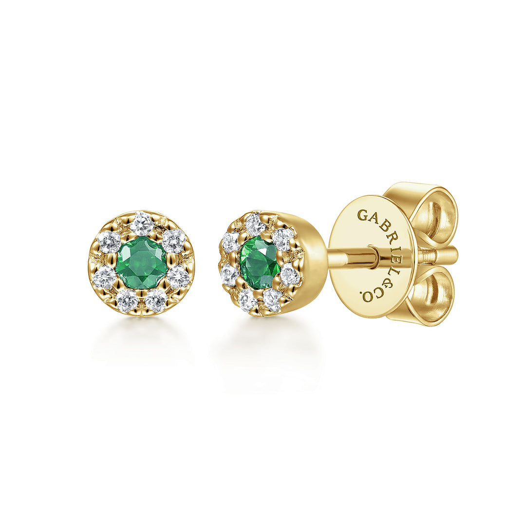 Gabriel & Co. EG9682Y45EA 14K Yellow Gold Emerald and Diamond Halo Stud Earrings