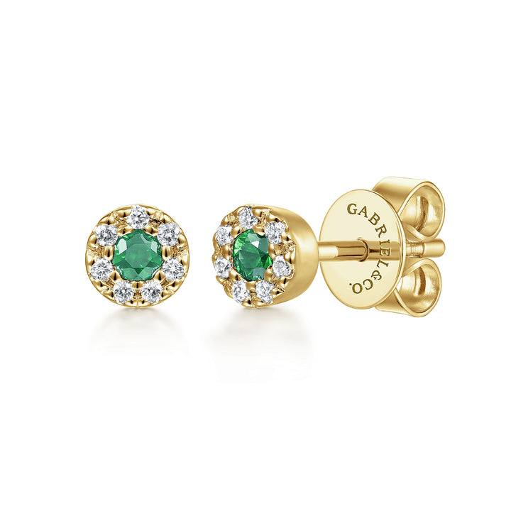 Gabriel & Co. EG9682Y45EA 14K Yellow Gold Emerald and Diamond Halo Stud Earrings