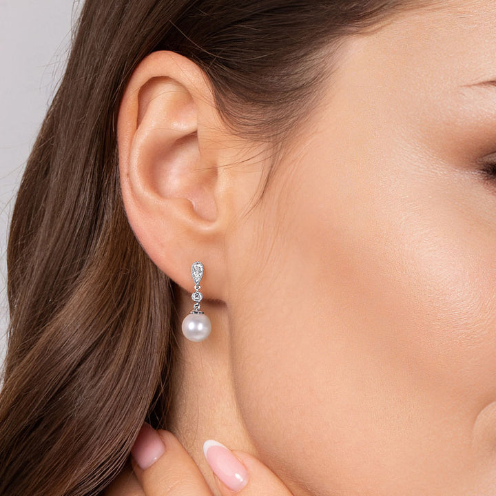 Gabriel & Co. EG9902W45PL 14K White Gold Vintage Inspired Style Diamond Pearl Drop Earrings