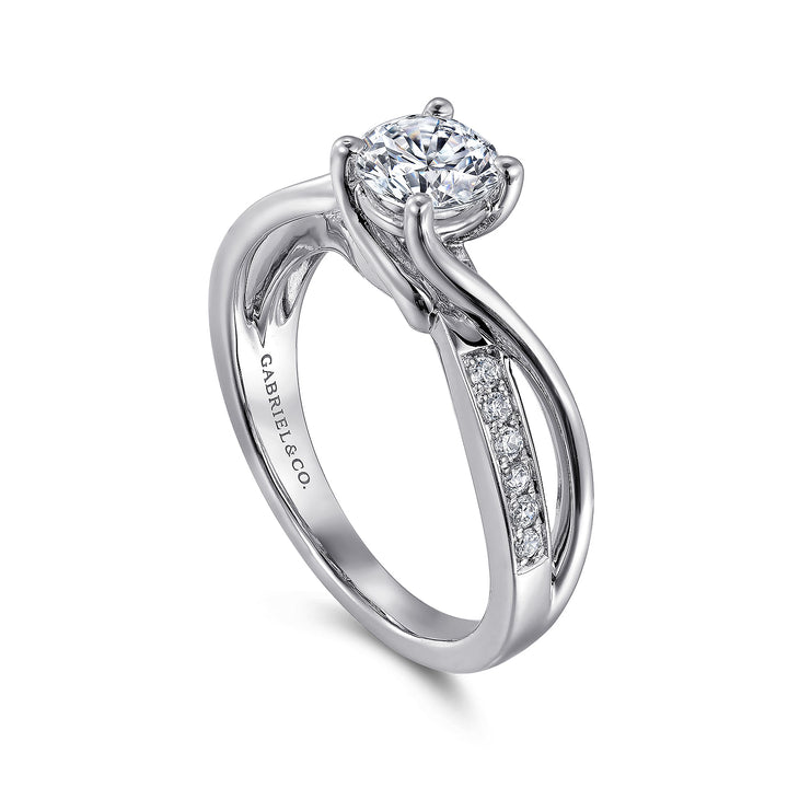 Gabriel & Co. ER10013W44JJ 14K White Gold Round Twisted Diamond Engagement Ring