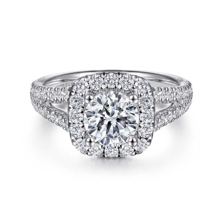 Gabriel & Co. ER10252W44JJ 14K White Gold Cushion Halo Round Diamond Engagement Ring