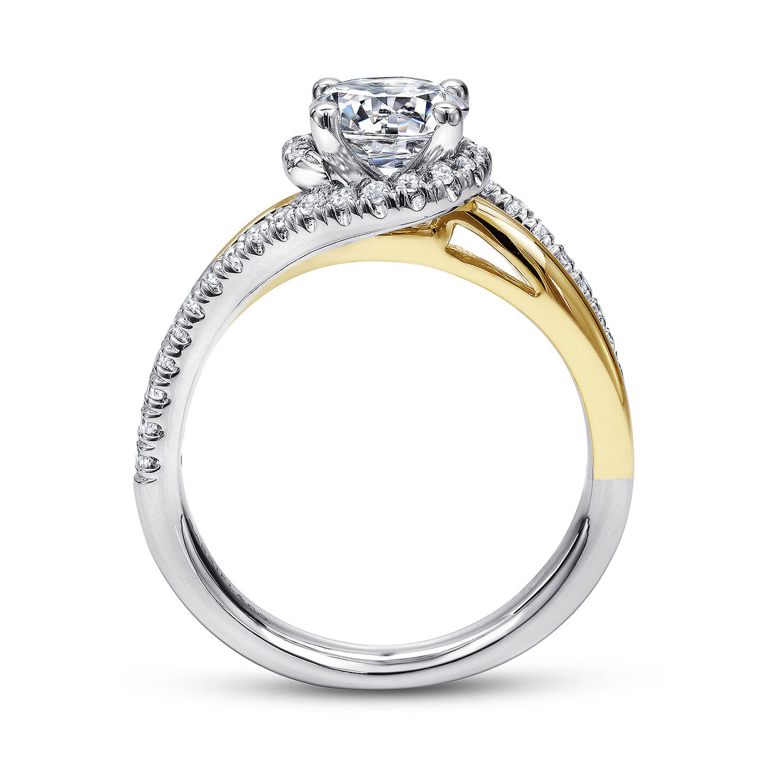 Gabriel & Co. ER10308M44JJ 14K White Yellow Gold Round Halo Diamond Engagement Ring