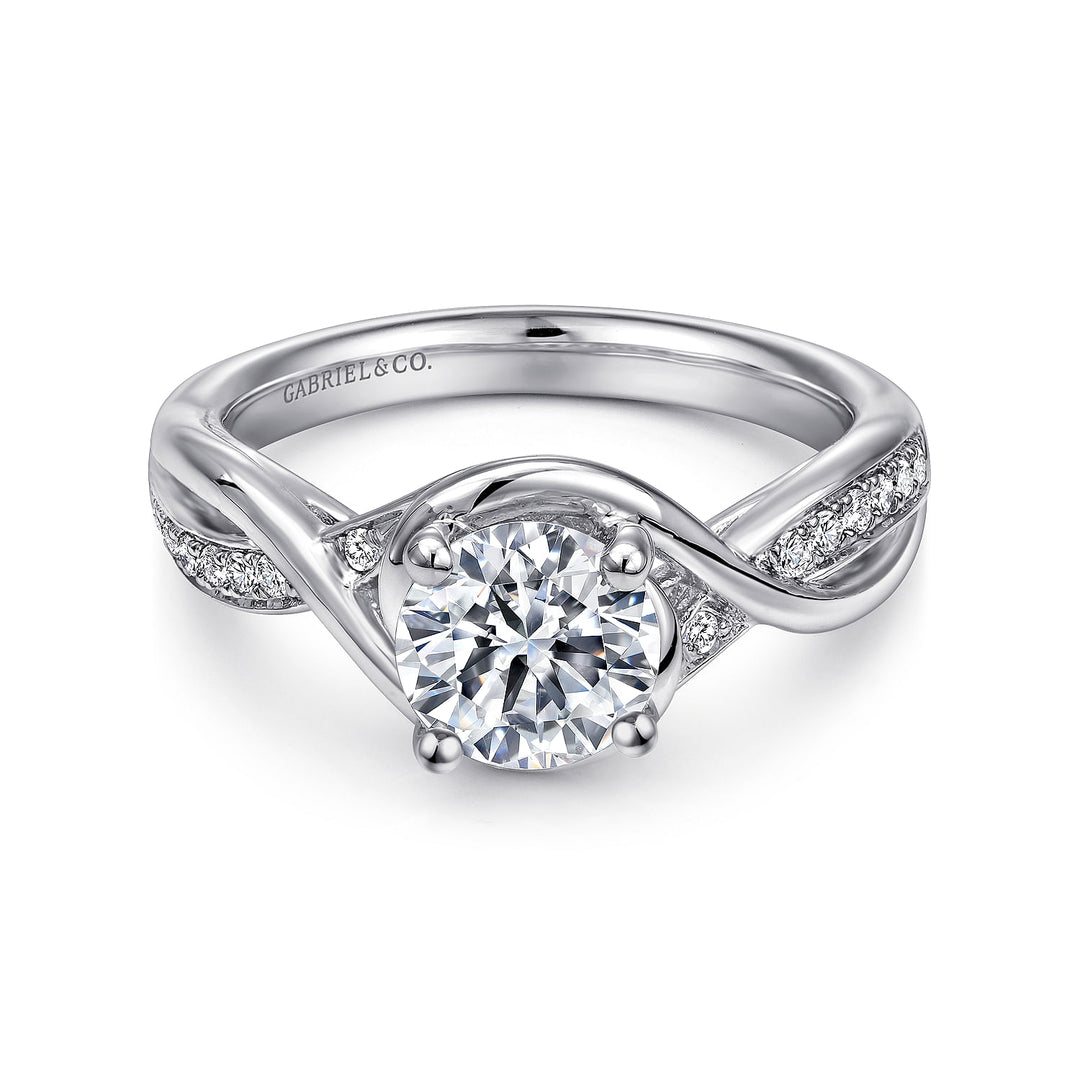 Gabriel & Co. ER10315W44JJ 14K White Gold Round Twisted Diamond Engagement Ring