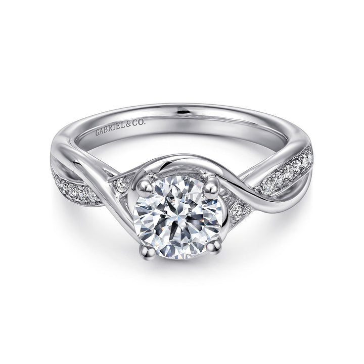 Gabriel & Co. ER10315W44JJ 14K White Gold Round Twisted Diamond Engagement Ring