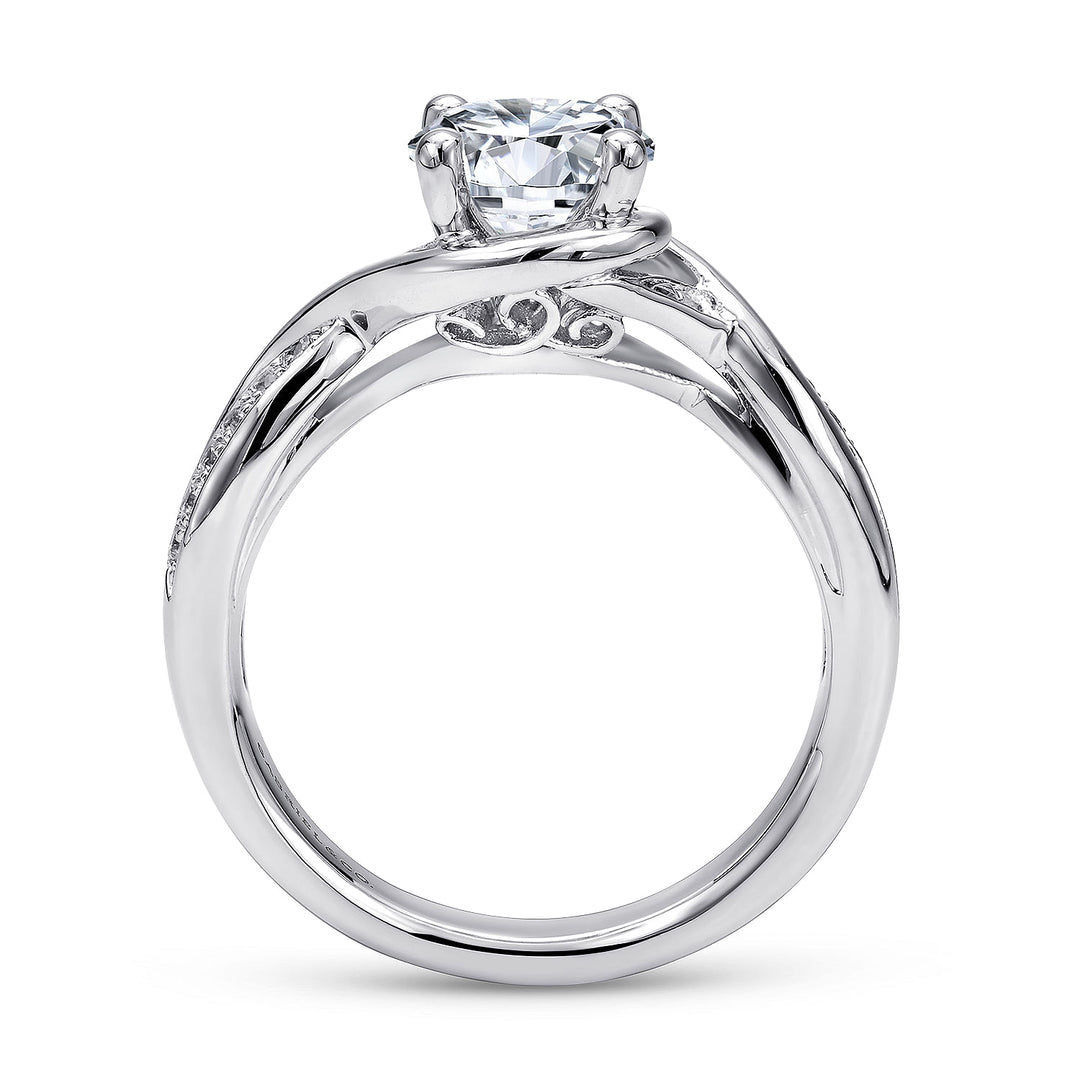 Gabriel & Co. ER10315W44JJ 14K White Gold Round Twisted Diamond Engagement Ring