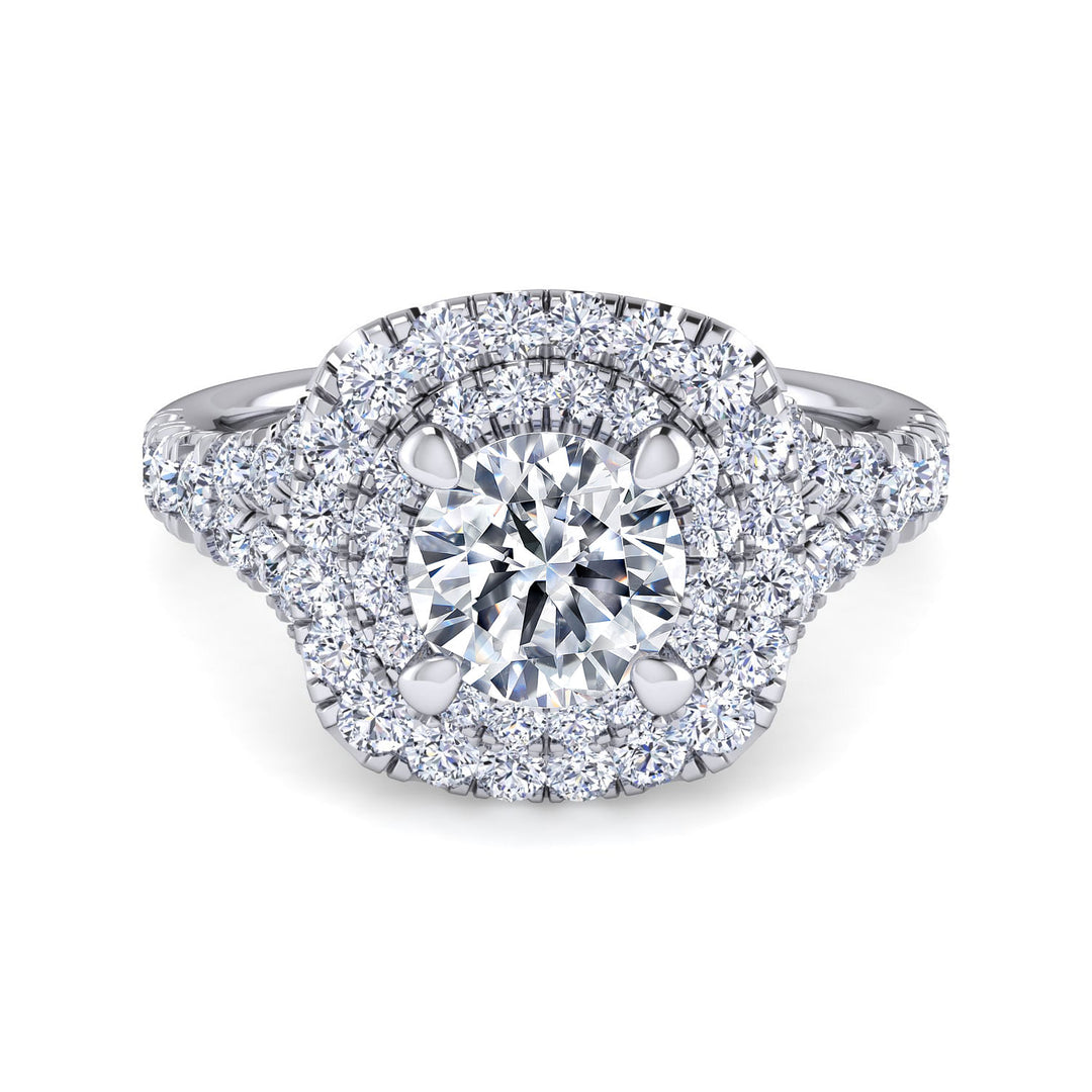 Gabriel & Co. ER10754R6W44JJ 14k White Gold Cushion Double Halo Round Diamond Engagement Ring