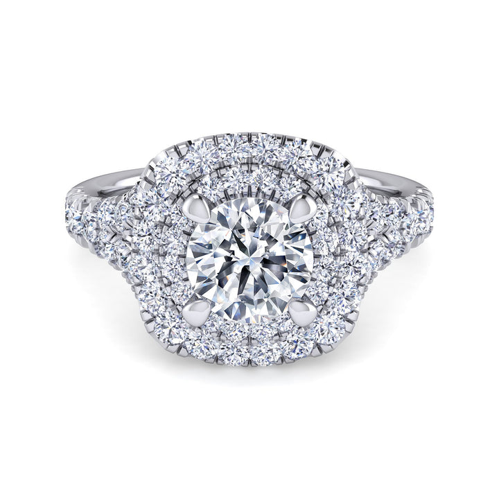 Gabriel & Co. ER10754R6W44JJ 14k White Gold Cushion Double Halo Round Diamond Engagement Ring