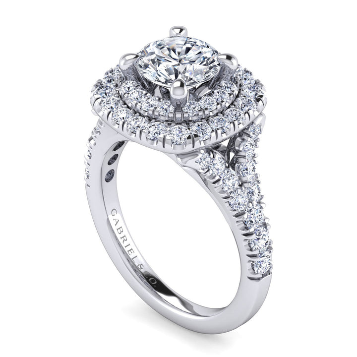 Gabriel & Co. ER10754R6W44JJ 14k White Gold Cushion Double Halo Round Diamond Engagement Ring