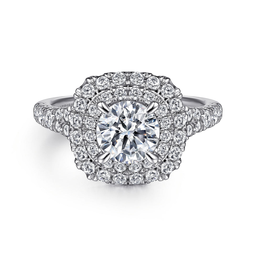 Gabriel & Co. ER10754W44JJ 14k White Gold Cushion Double Halo Round Diamond Engagement Ring