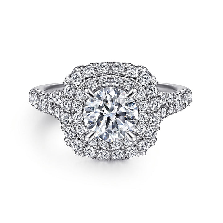 Gabriel & Co. ER10754W44JJ 14k White Gold Cushion Double Halo Round Diamond Engagement Ring