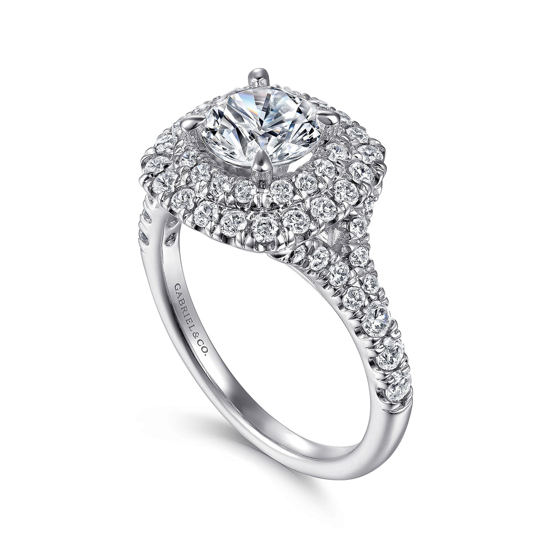 Gabriel & Co. ER10754W44JJ 14k White Gold Cushion Double Halo Round Diamond Engagement Ring