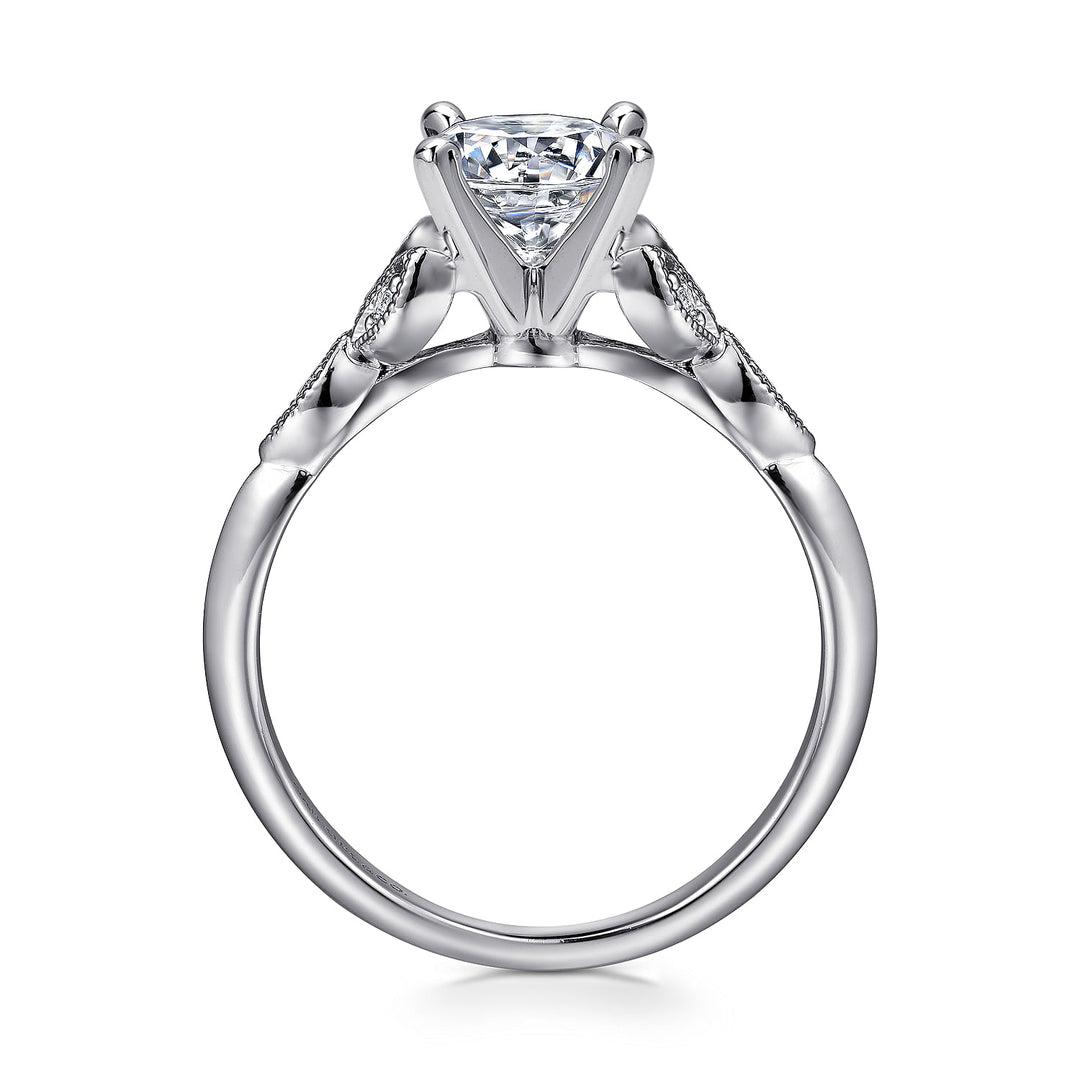Gabriel & Co. ER11747R4W44JJ Vintage Inspired 14K White Gold Split Shank Round Diamond Engagement Ring