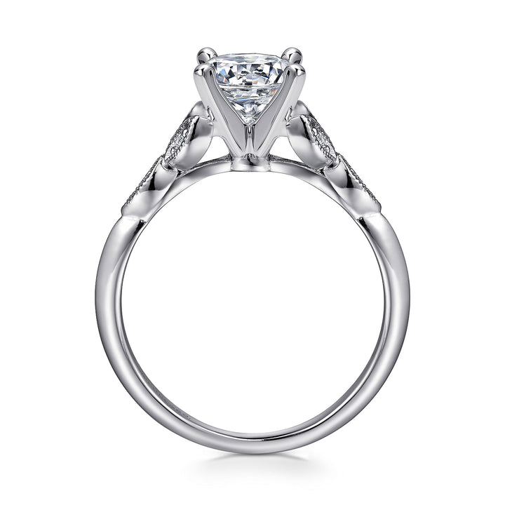Gabriel & Co. ER11747R4W44JJ Vintage Inspired 14K White Gold Split Shank Round Diamond Engagement Ring