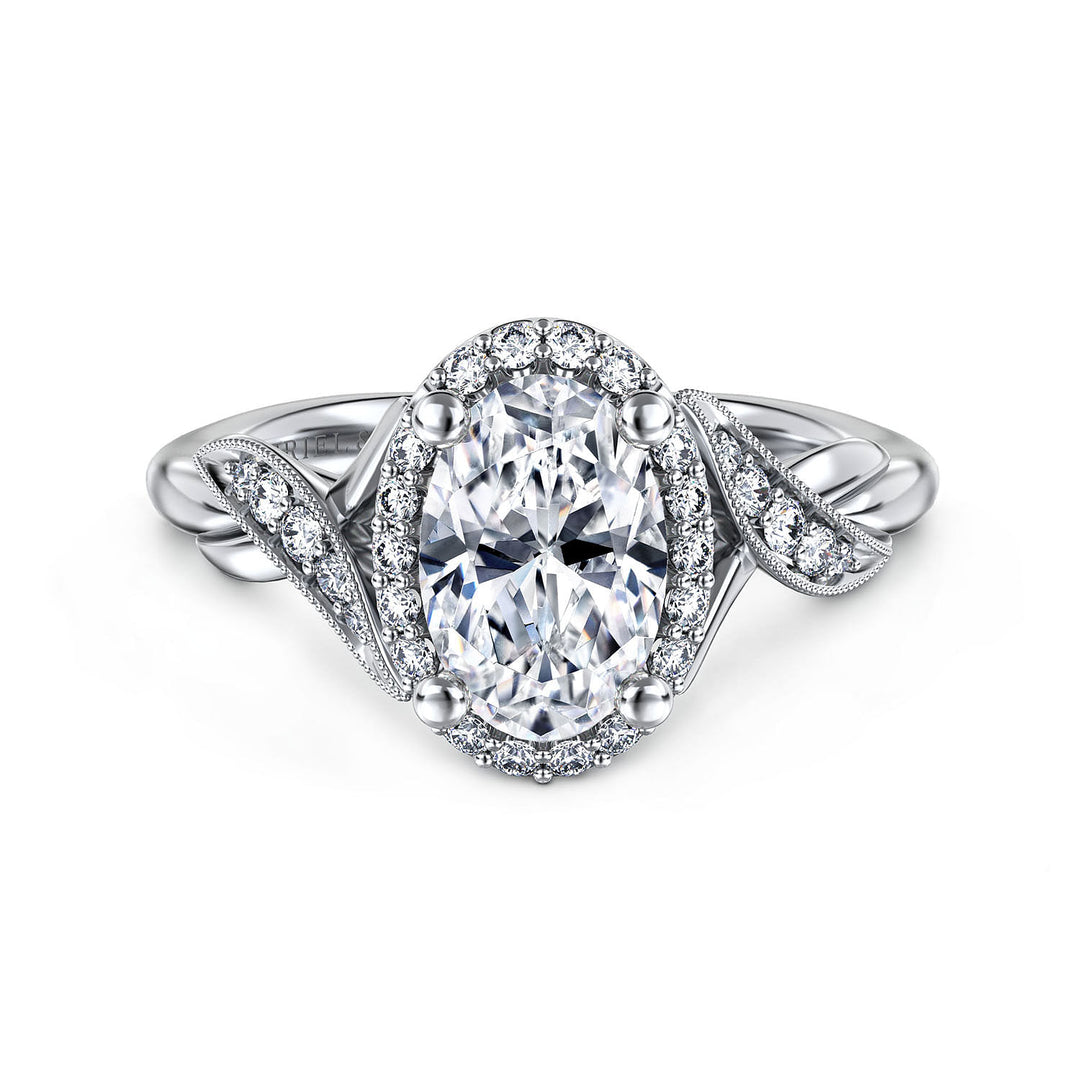 Gabriel & Co. ER11828O6W44JJ Vintage Inspired 14K White Gold Oval Halo Diamond Engagement Ring