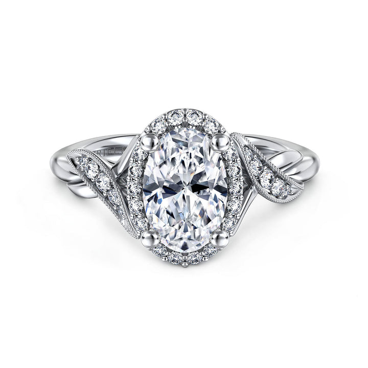 Gabriel & Co. ER11828O6W44JJ Vintage Inspired 14K White Gold Oval Halo Diamond Engagement Ring