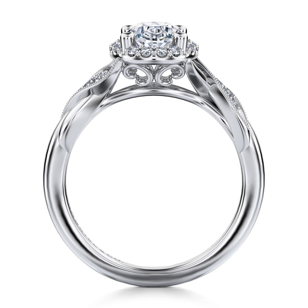 Gabriel & Co. ER11828O6W44JJ Vintage Inspired 14K White Gold Oval Halo Diamond Engagement Ring