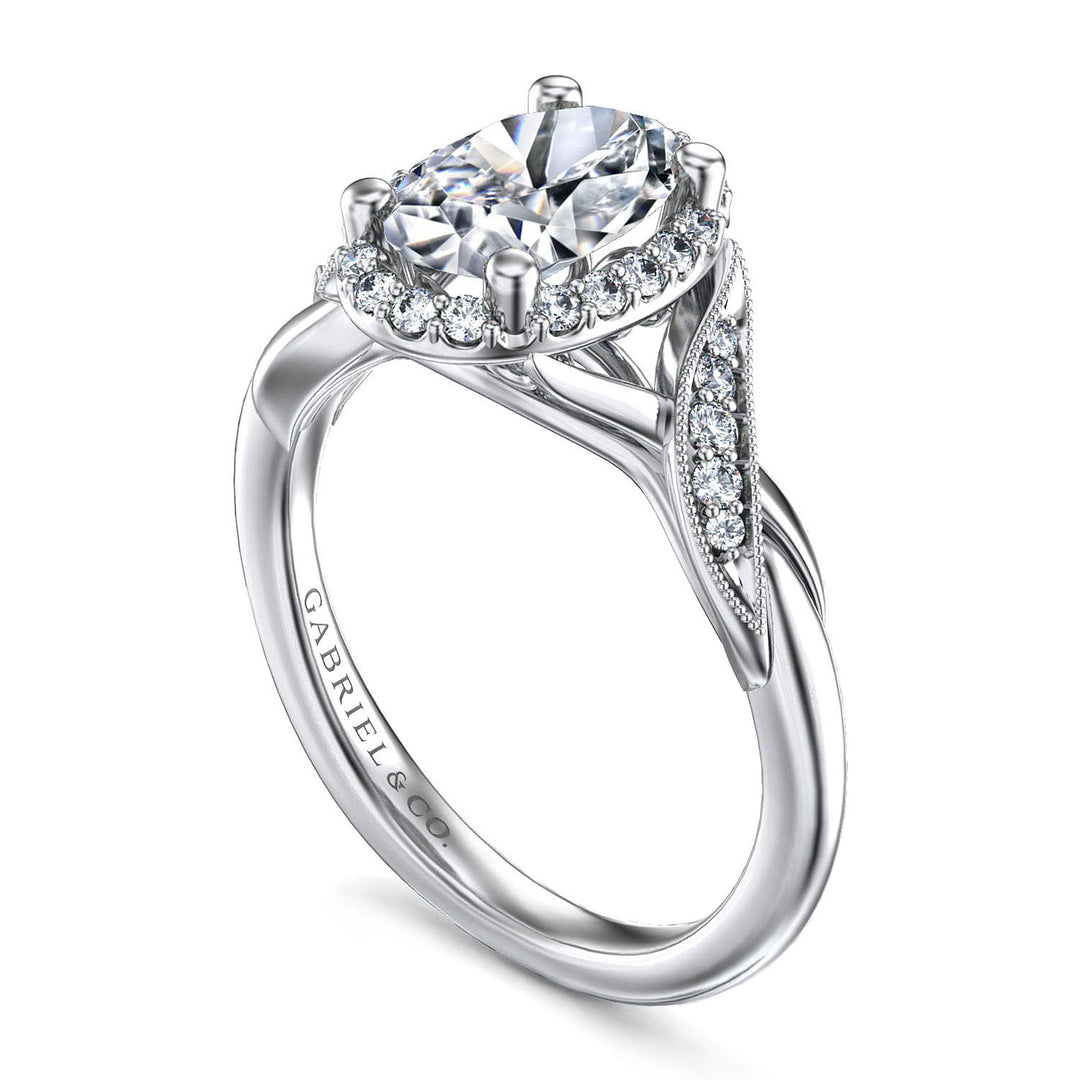 Gabriel & Co. ER11828O6W44JJ Vintage Inspired 14K White Gold Oval Halo Diamond Engagement Ring