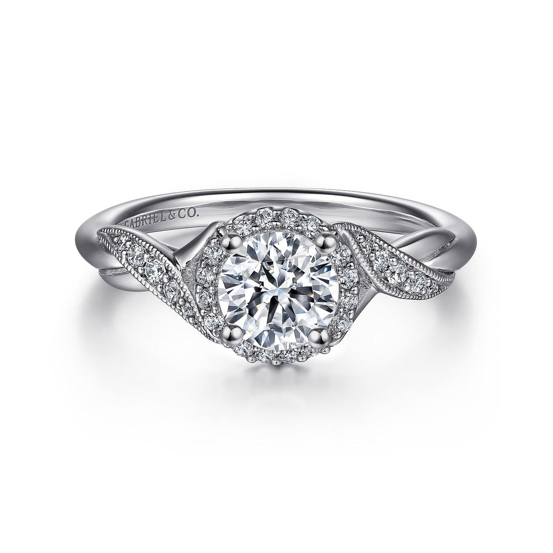 Gabriel & Co. ER11828R3W44JJ Vintage Inspired 14K White Gold Round Halo Diamond Engagement Ring
