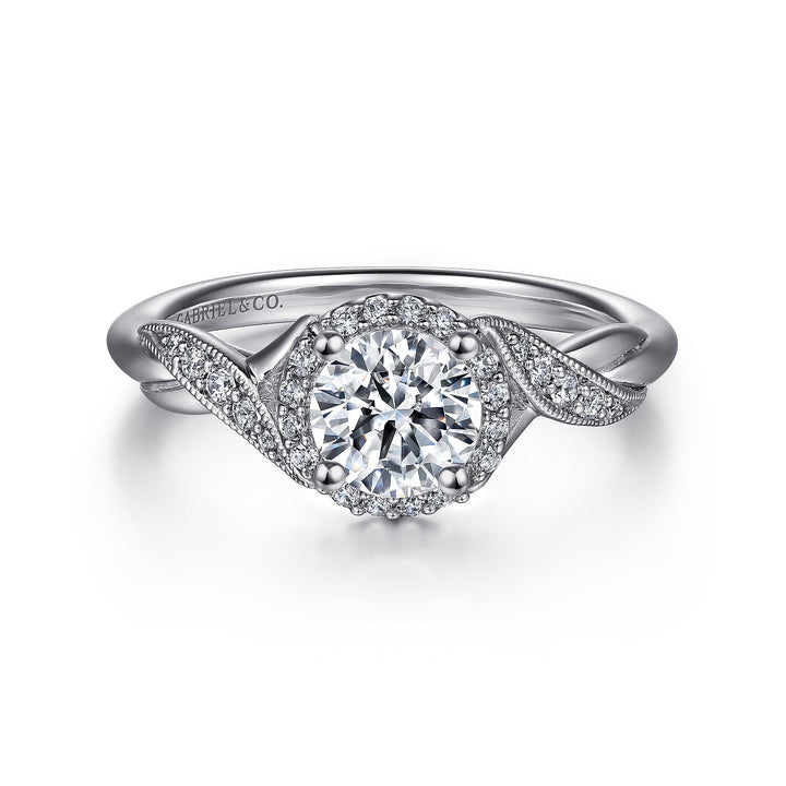 Gabriel & Co. ER11828R3W44JJ Vintage Inspired 14K White Gold Round Halo Diamond Engagement Ring
