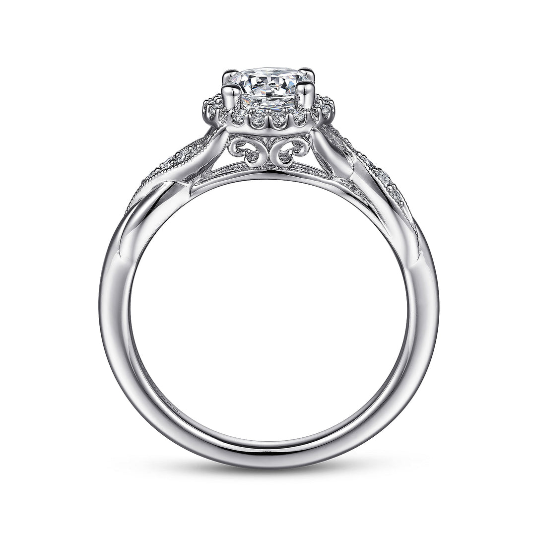 Gabriel & Co. ER11828R3W44JJ Vintage Inspired 14K White Gold Round Halo Diamond Engagement Ring
