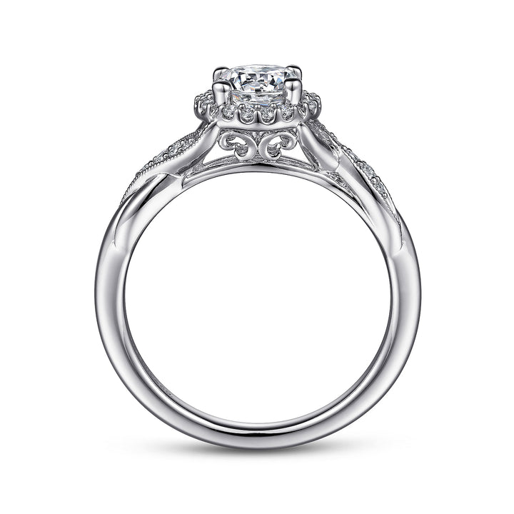 Gabriel & Co. ER11828R3W44JJ Vintage Inspired 14K White Gold Round Halo Diamond Engagement Ring