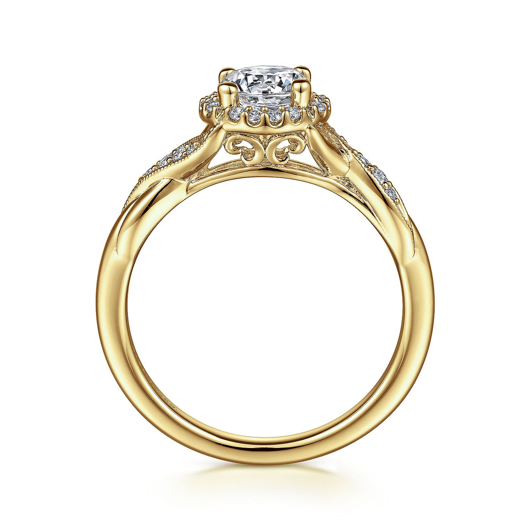 Gabriel & Co. ER11828R3Y44JJ Vintage Inspired 14K Yellow Gold Round Halo Diamond Engagement Ring