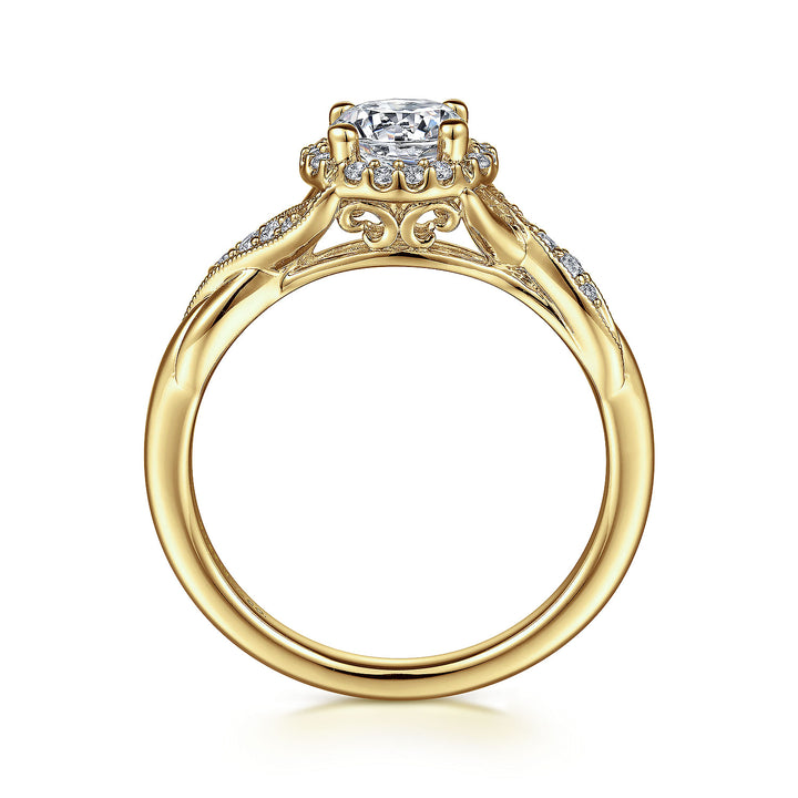 Gabriel & Co. ER11828R3Y44JJ Vintage Inspired 14K Yellow Gold Round Halo Diamond Engagement Ring