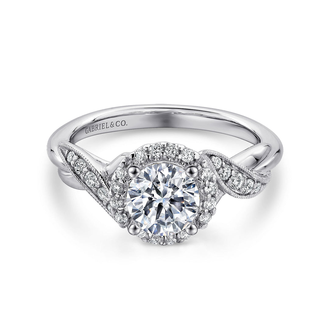 Gabriel & Co. ER11828R4W44JJ Vintage Inspired 14K White Gold Round Halo Diamond Engagement Ring