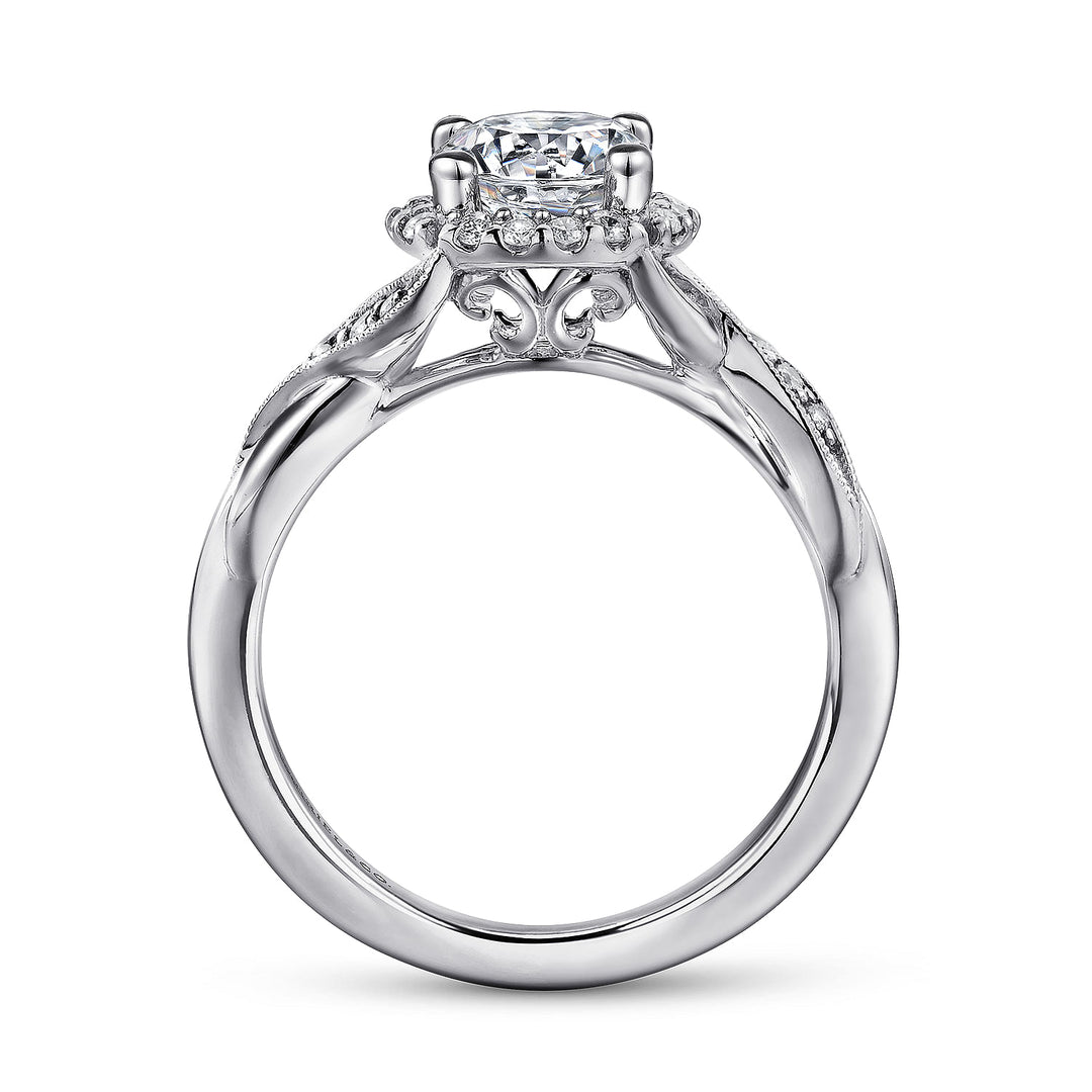 Gabriel & Co. ER11828R4W44JJ Vintage Inspired 14K White Gold Round Halo Diamond Engagement Ring